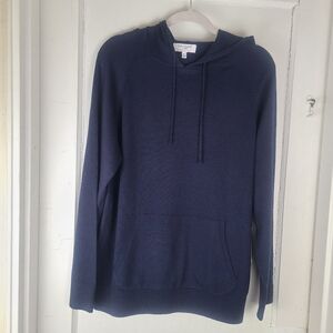 Precedent LA Hooded Sweater Mens Navy Blue Cashmere Blend Size L